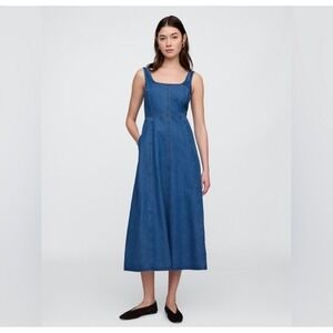 Gap Denim Square Neck Maxi Sleeveless Dress Medium Indigo Wash Women's M, NWT